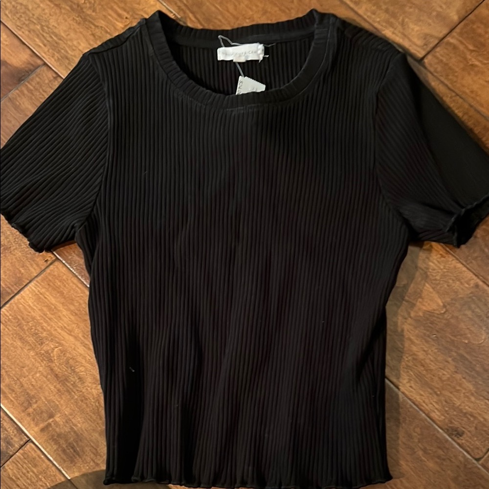 Good American Black Ribbed Fitted T-Shirt